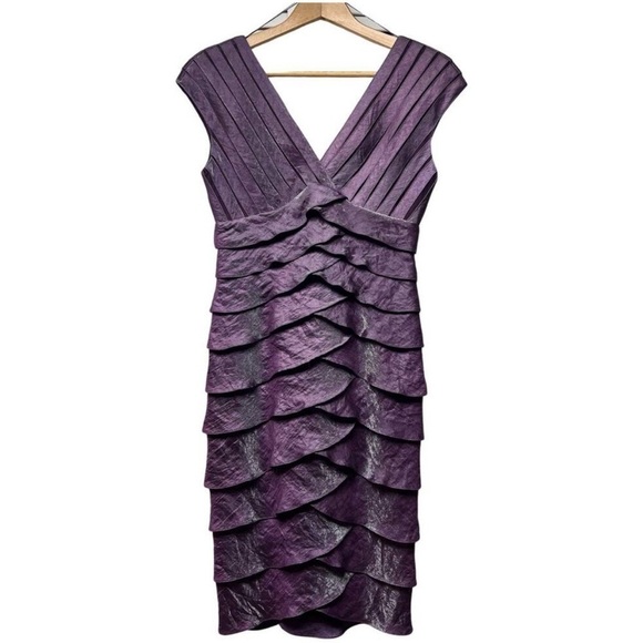 Adrianna Papell Tiered Plum Eggplant Elegant Cocktail Dress Gown - Picture 1 of 6